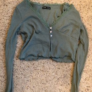 Long Sleeve Crop Teal Green Shein Top